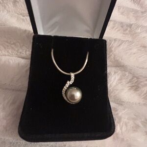 9mm Silver Tahitian Pearl Diamond 14k pendant necklace from The Pearl Source